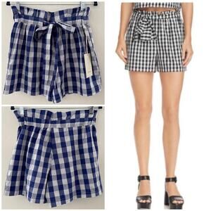 Joie Buffalo Plaid Paper Bag High Waisted Shorts Summer Lightweight Blue Small